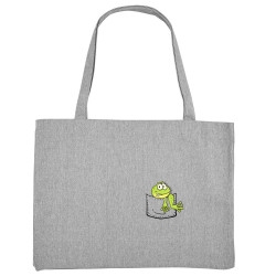Grand sac shopping en toile recyclé gris chiné Une grenouille dans la poche (Gondrax,Animaux)