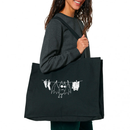 Grand sac shopping en toile recyclé noir Le linge sèche (Gondrax,Animaux,Humour)