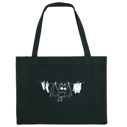 Grand sac shopping en toile recyclé noir Le linge sèche (Gondrax,Animaux,Humour)