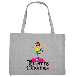Grand sac shopping en toile recyclé gris chiné Pilates des Caraïbes (Andy,Humour)