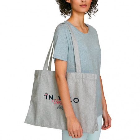 Grand sac shopping en toile recyclé gris chiné In vélo veritas (Ptit Mytho,Vélo)