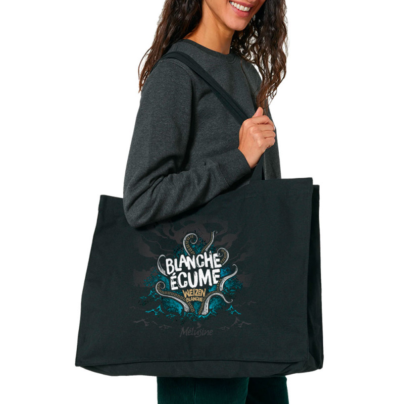 Grand sac shopping en toile recyclé noir Blanche Ecume (Mélusine,Alcool)