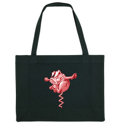 Grand sac shopping en toile recyclé noir Tire-cochon (Laul,Animaux,Humour)