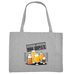 Grand sac shopping en toile recyclé gris chiné Usual Suspects Beer (Gondrax,Alcool,Détournements)