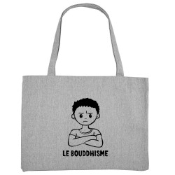 Grand sac shopping en toile recyclé gris chiné Le Bouddhisme Garçon (Gondrax,Humour)