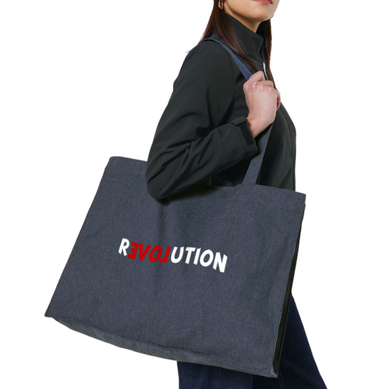 Grand sac shopping en toile recyclé bleu nuit Revolution Love (Andy,Slogans engagés)