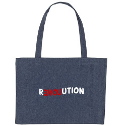 Grand sac shopping en toile recyclé bleu nuit Revolution Love (Andy,Slogans engagés)