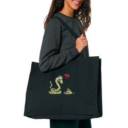Grand sac shopping en toile recyclé noir Coup de foudre (Laul,Animaux,Humour)