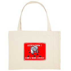 Grand sac shopping en toile recyclé naturel Attention chien mais chiant (Laul,Animaux,Humour)