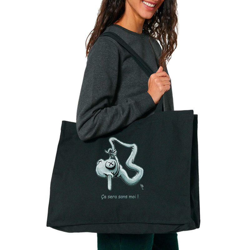 Grand sac shopping en toile recyclé noir Ça sera sans moi (Laul)