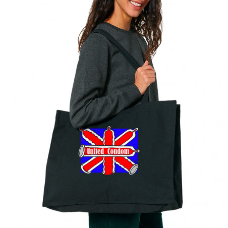 Grand sac shopping en toile recyclé noir United Condom (Laul,Humour)