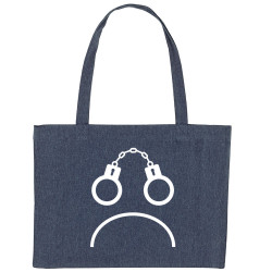 Grand sac shopping en toile recyclé bleu nuit Menottes smiley (Gondrax,Slogans engagés,Humour)