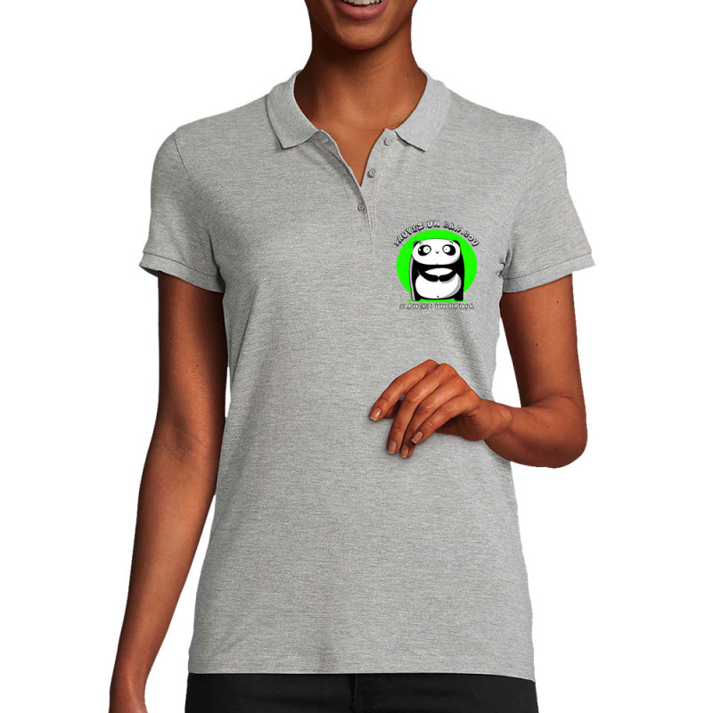 Polo femme coton bio gris chiné Sauvez un bambou Mangez un panda (Pandaluna,Animaux,Humour,Manga Kawaï japan)