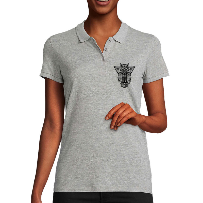 Polo femme coton bio gris chiné 1837 - Key Owl (Simon,1837,Animaux,Steam Punk)