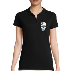 Polo femme coton bio noir Hokusai Wave Skull (Têtes de morts,Amazon,Hokusaï,Musée)