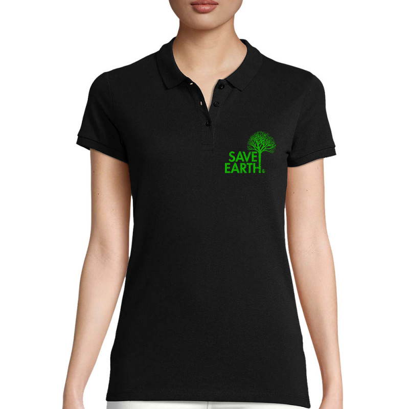 Polo femme coton bio noir Save Earth (Ecologie)