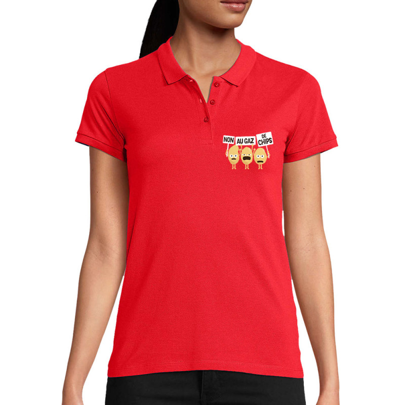 Polo femme coton bio rouge Non au gaz de chips (Alex Kidd,Humour,Fruits & Légumes)