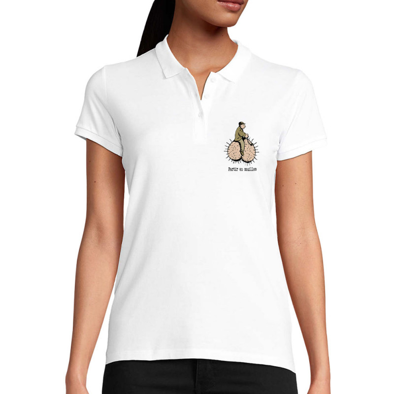 Polo femme coton bio blanc Partir en couilles (Gondrax,Humour,Partir en …)