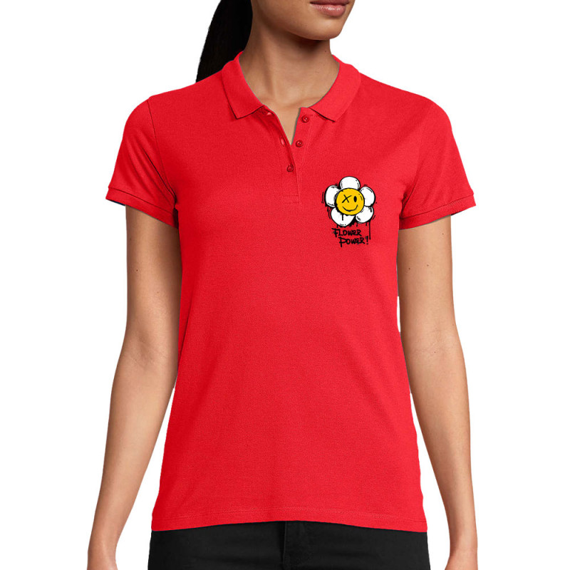 Polo femme coton bio rouge Flower Power (Gondrax,Humour,Divers)