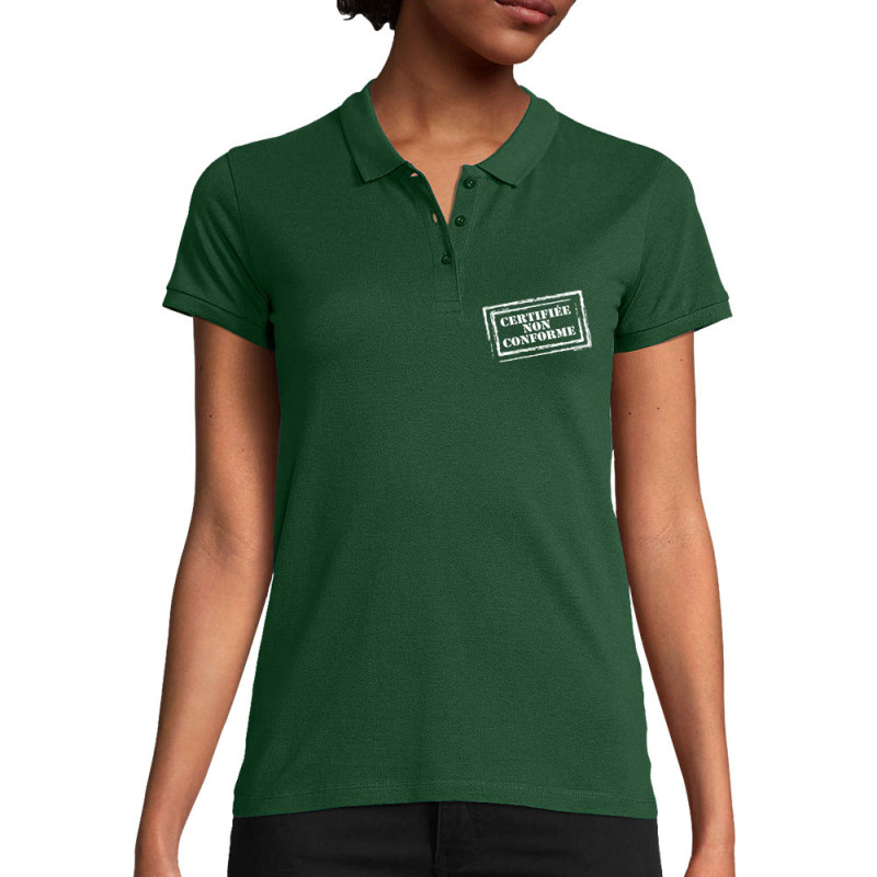 Polo femme coton bio vert bouteillle Certifiée non conforme (Gondrax,Slogans engagés)