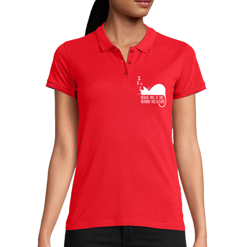 Polo femme coton bio rouge Désolée mais je suis très occupée (Gondrax,Animaux,Humour,Chats,Paresse)