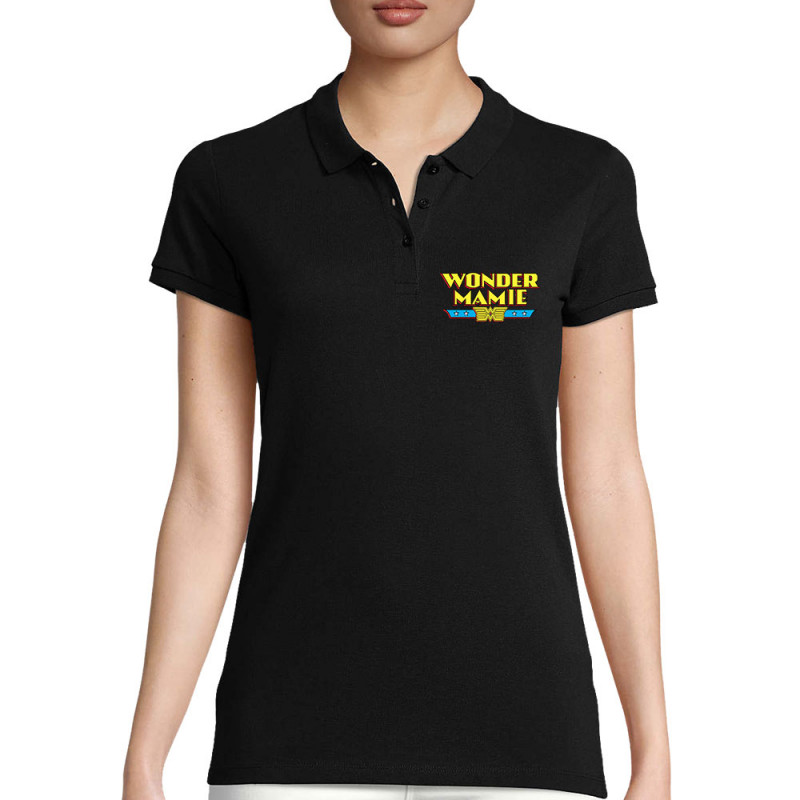 Polo femme coton bio noir Wonder Mamie (Gondrax,Humour,Détournements,Papa Maman Papy Mamie,Fête des mères)