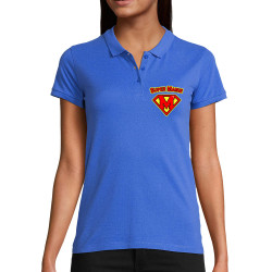 Polo femme coton bio bleu royal Super Mamie (Gondrax,Humour,Détournements,Papa Maman Papy Mamie,Fête des mères)