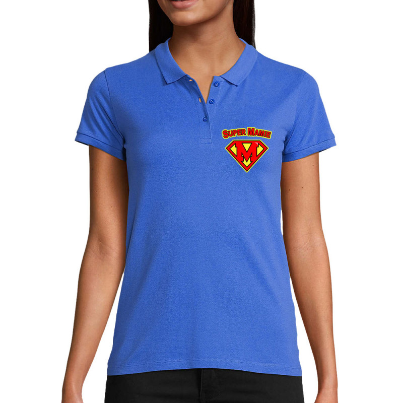 Polo femme coton bio bleu royal Super Mamie (Gondrax,Humour,Détournements,Papa Maman Papy Mamie,Fête des mères)