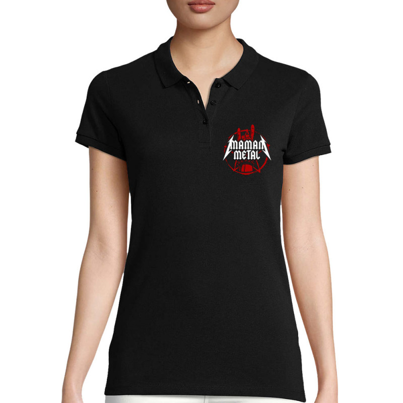 Polo femme coton bio noir Maman Metal (Gondrax,Humour,Papa Maman Papy Mamie,Fête des mères)