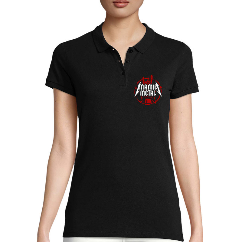 Polo femme coton bio noir mamie Metal (Gondrax,Humour,Papa Maman Papy Mamie,Fête des mères)