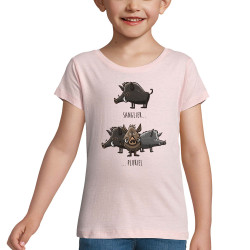 T-shirt fillette rose pale Sanglier Pluriel (Mr Mouton,Animaux,Humour)