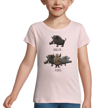 T-shirt fillette rose pale Sanglier Pluriel (Mr Mouton,Animaux,Humour)