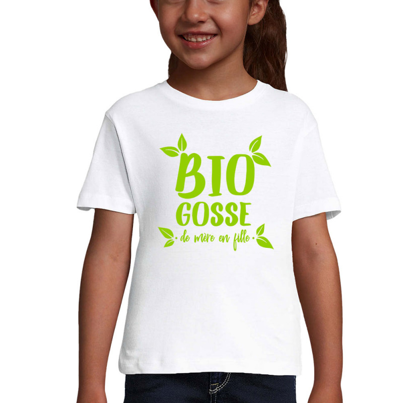 T-shirt fillette blanc Bio gosse de mère en fille (Zewa,Humour,Slogans Débiles,Bébés)