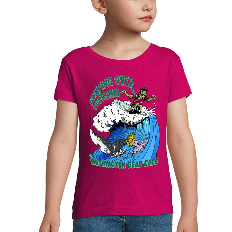 T-shirt fillette rose fushia Surfing Over Tsunamis (Washington Dead Cats,Skate)