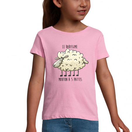 T-shirt fillette rose Le rarissime mouton à 5 pattes (Mr Mouton,Animaux,Humour)