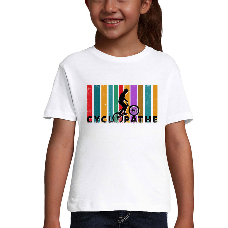 T-shirt fillette blanc Cyclopathe (Gondrax,Vélo)