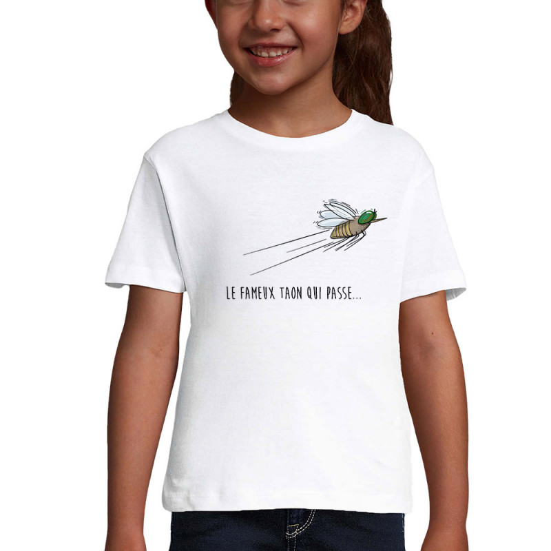 T-shirt fillette blanc Le fameux taon qui passe (Mr Mouton,Animaux,Humour)