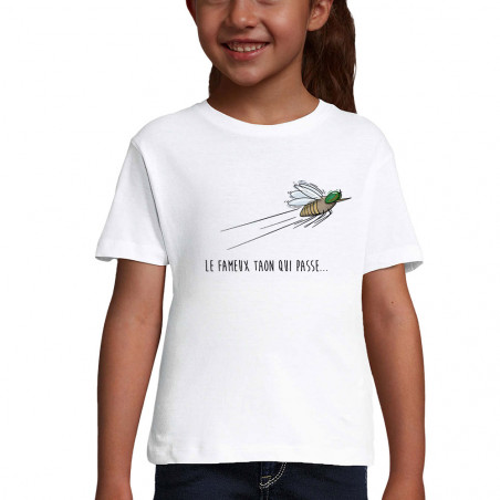 T-shirt fillette blanc Le fameux taon qui passe (Mr Mouton,Animaux,Humour)