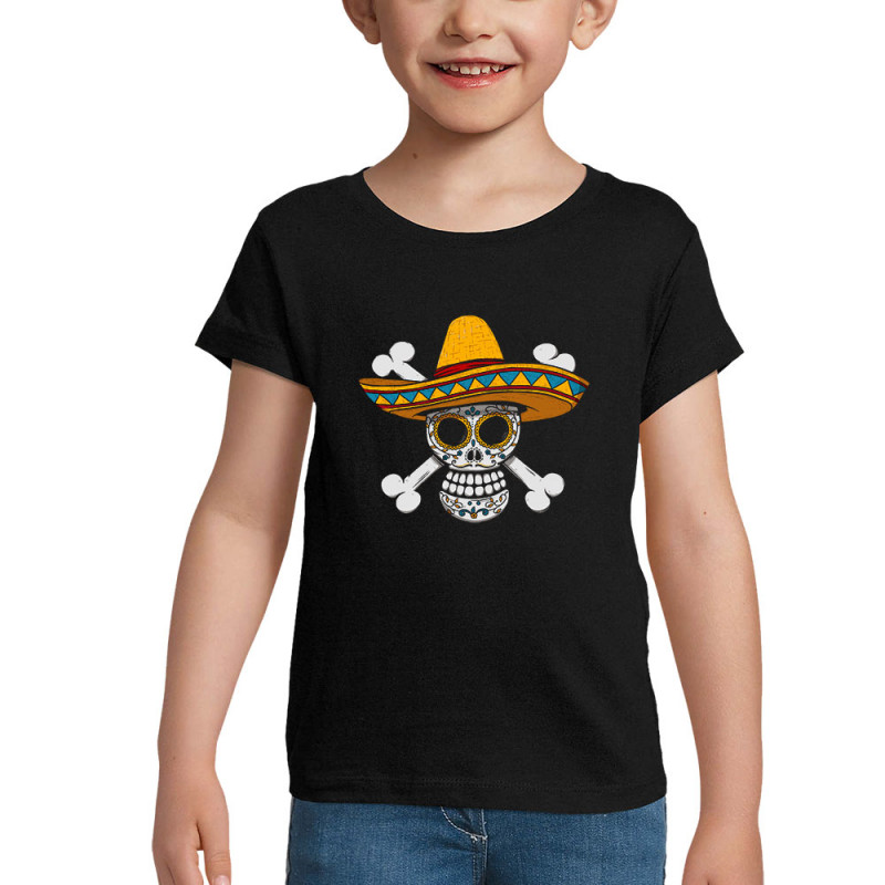 T-shirt fillette noir One Piece Mexican Skull (Le Duc,Manga Kawaï japan,Films/Séries,Têtes de morts,Détournements)