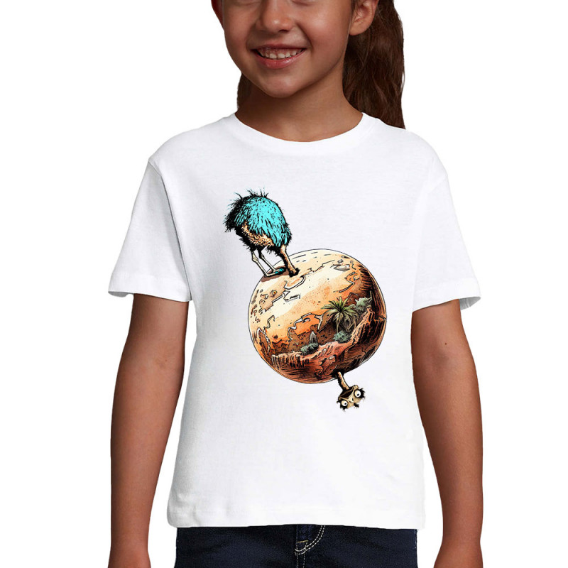 T-shirt fillette blanc Autruche Terre (Gondrax,Animaux,Humour)