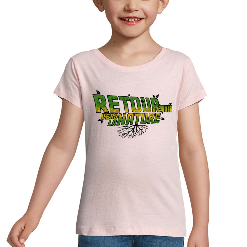 T-shirt fillette rose pale Retour vers la nature (Gondrax,Ecologie,Films/Séries,Détournements)