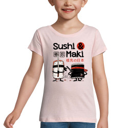 T-shirt fillette rose pale Sushi et Maki (Le Duc,Fruits & Légumes,Humour,Manga Kawaï japan)
