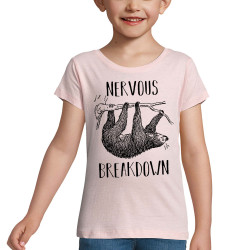 T-shirt fillette rose pale Nervous Breakdown Paresseux (Gondrax,Les Bébêtes,Animaux,Paresse)