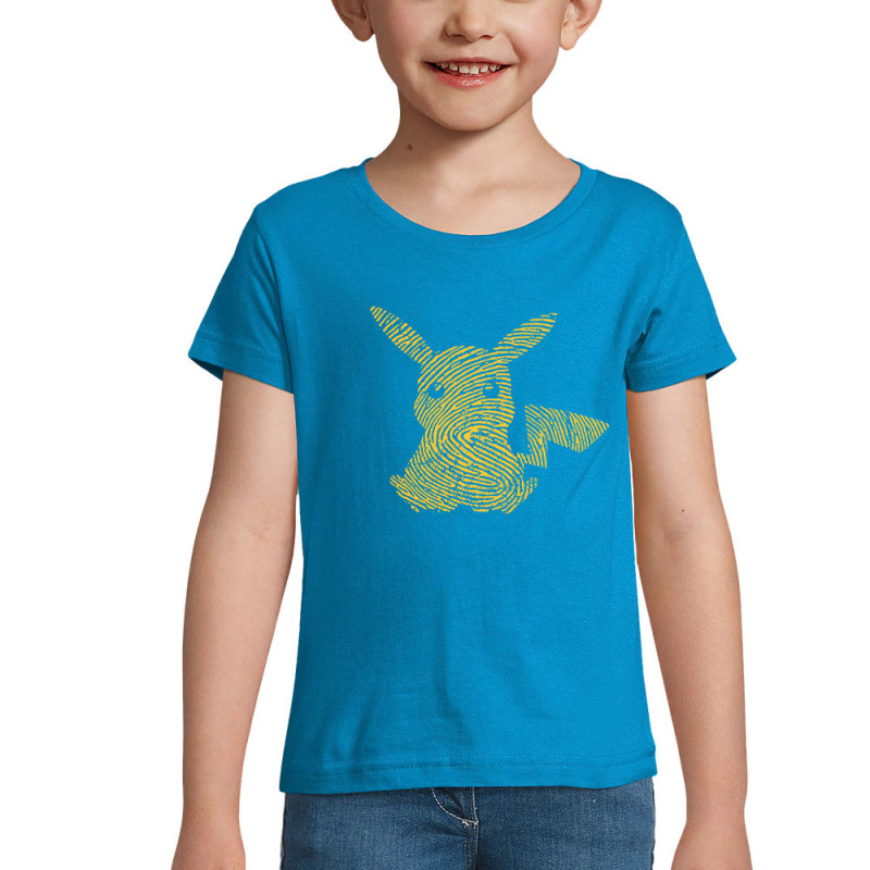 T-shirt fillette bleu azur Digital Pikachu (Le Duc,Jeux Vidéo / Geek,Manga Kawaï japan)
