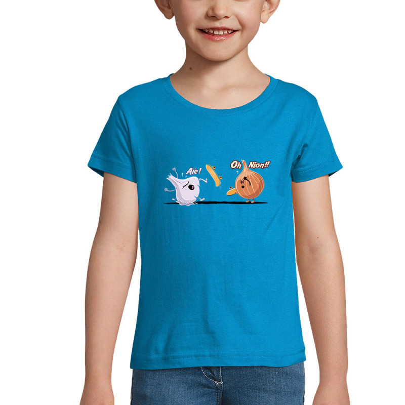 T-shirt fillette bleu azur aïe oh nion (Skurg,Fruits & Légumes,Humour,Skate)