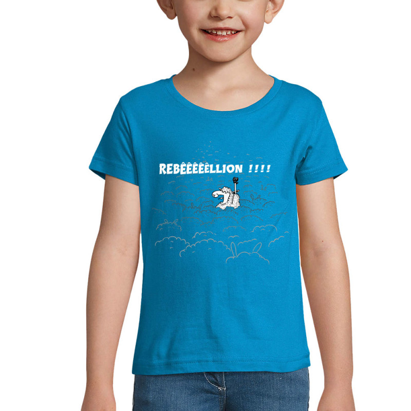 T-shirt fillette bleu azur Rebêêêêêllion (Mr Mouton,Animaux,Humour)