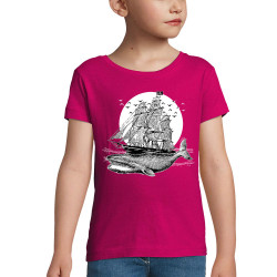 T-shirt fillette rose fushia Whale Boat (Gondrax,Animaux,Têtes de morts)