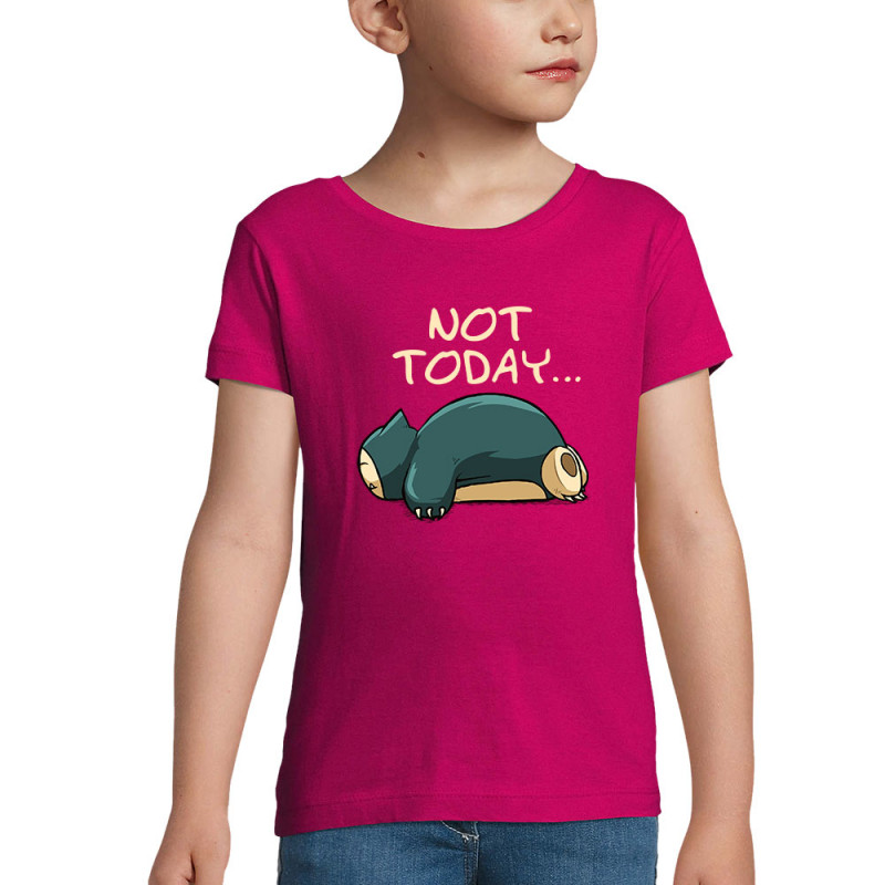 T-shirt fillette rose fushia Not Today (Le Duc,Animaux,Humour,Chats,Manga Kawaï japan)