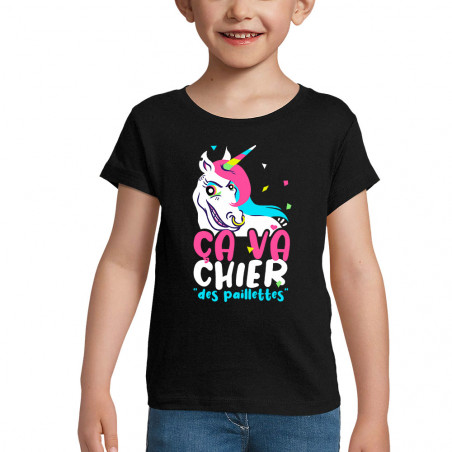 T-shirt fillette noir Ca va chier des paillettes 2 (Zewa,Animaux,Humour)