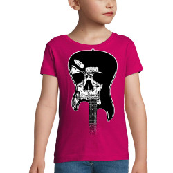 T-shirt fillette rose fushia Dead Guitar (Rock & Punk,Têtes de morts)